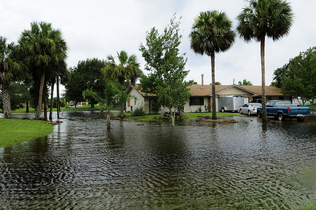 Tidal waters rising inside a village